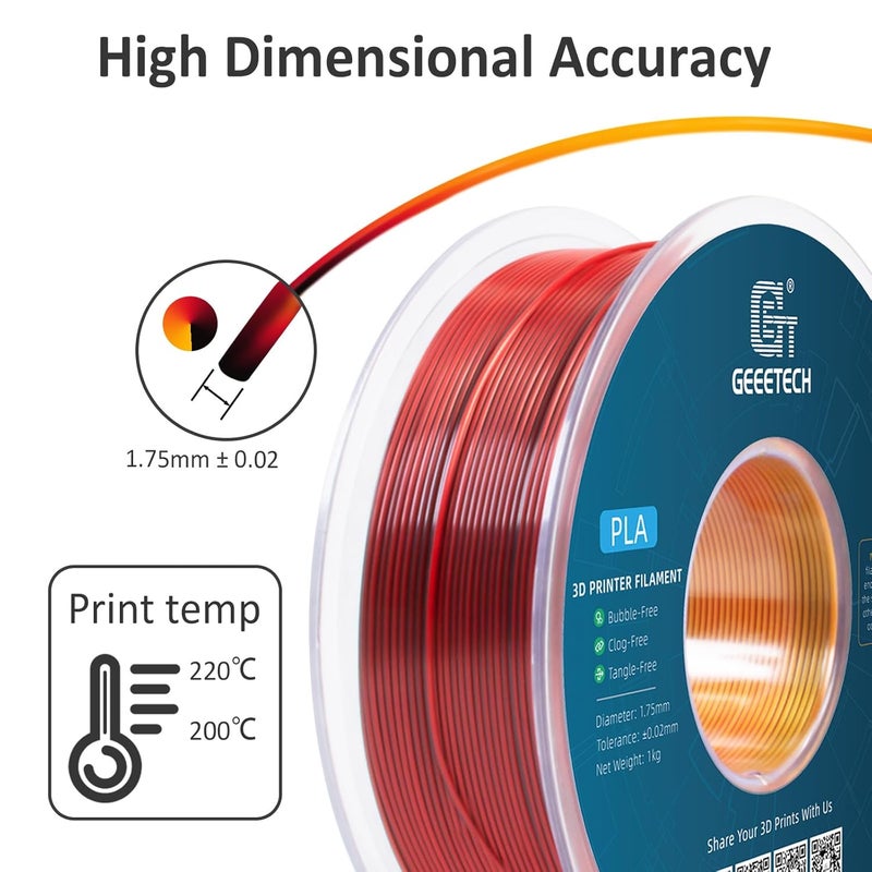 Geeetech Silk PLA Tri Color Filament 1.75mm 3D Printer Filament, Coextrusion Red Gold Black Tri-Colors Metal-Like Shiny Silk PLA Filament, 1kg (2.2lbs) 1 Spool, Dimensional Accuracy +/- 0.02 mm - Image 4